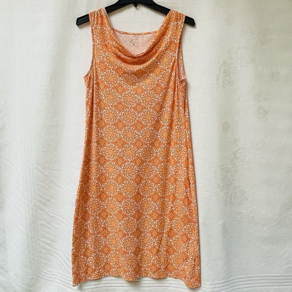Title Nine Orange Cowl Knit Sleeveless Midi Dress Womens Medium Stretch Vacation